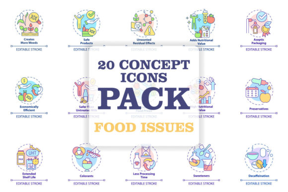 Enhance Your Projects with the Food Issues Concept Icons Bundle