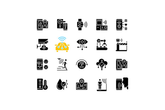 Exploring the Versatility of IoT Black Glyph Icons Set on White Space